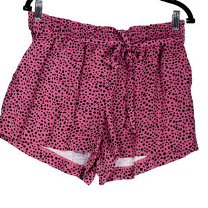 Loft Shorts Womens Medium Pink Polka Dot Belted Elastic Waist Pull On Pockets